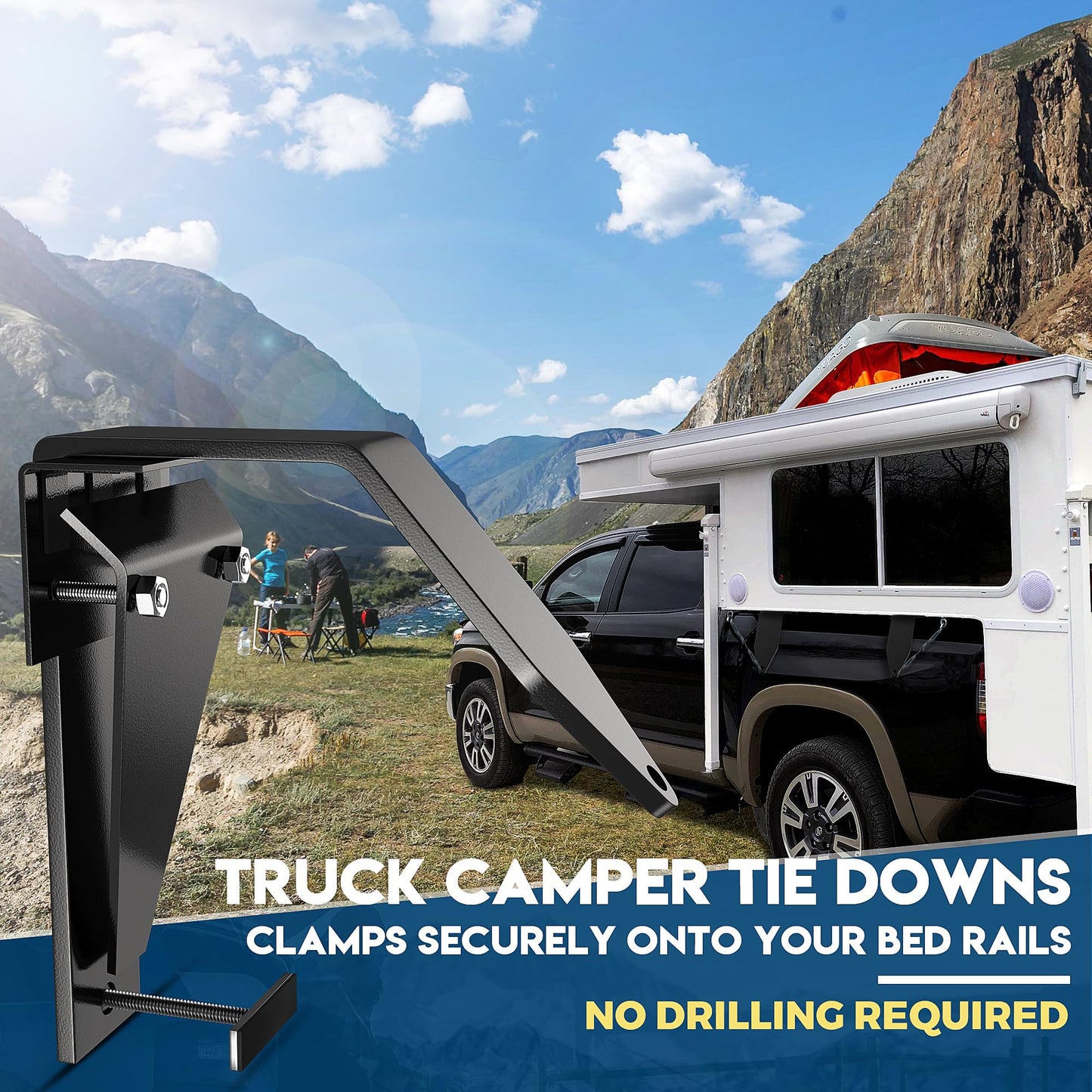 AIYOTAR Truck Camper Tie Downs, Slide in Camper Tie Downs for Pickup Truck, Pickup Camper Tie Down Fits for Most Full Size Non Dual Pickup Trucks, Made of Heavy Duty Steel, 4 Pack