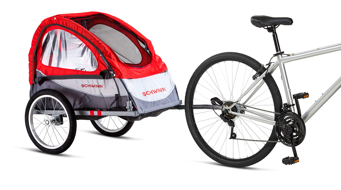 Schwinn Trailblazer Plus Kids Bike Trailer, Single Seat, Universal Coupler, Folding Frame, Quick-Release Wheels, Canopy with Bug Screen and Weather Shield, Schwinn Bike Trailer for Kids