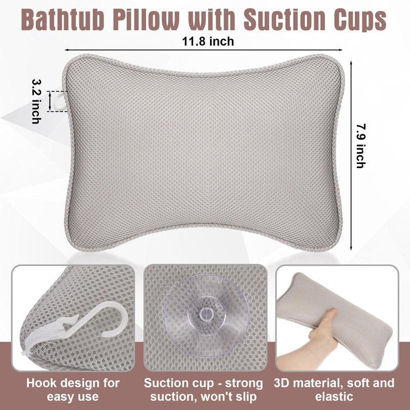Lewtemi 2 Pcs Hot Tub Table Tray with Adjustable Phone Holder and 2 Cup Holders Bath Pillow Spa Headrest Pillow with Suction Cup Hot Tub Accessories for Outdoor Inflatable Pool