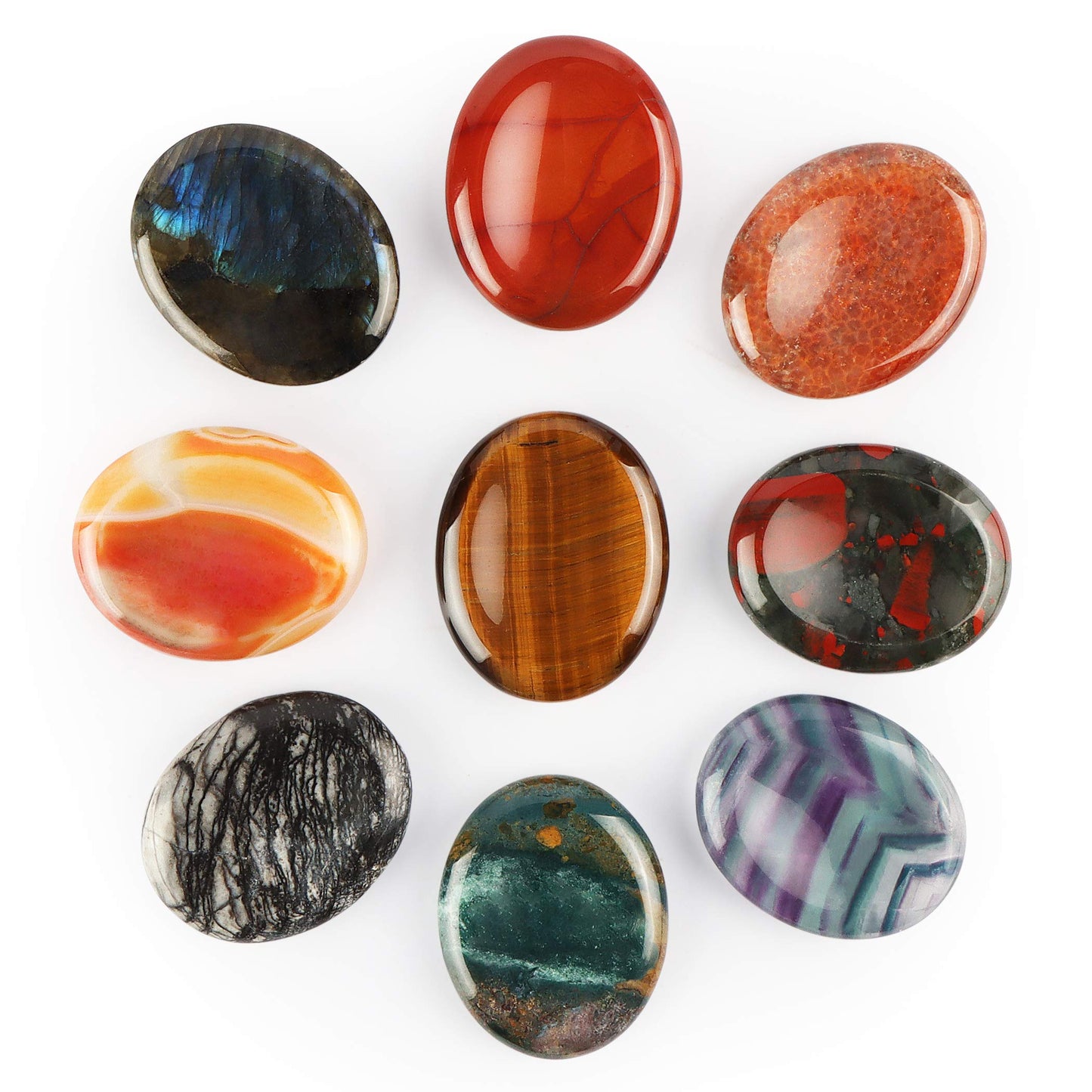 Artistone Crystal Chakra Worry Stone Africa Blood Stone Oval Shaped Crystal Healing Pocket Meditation Thumb Stone Reiki Gifts for Women Kids