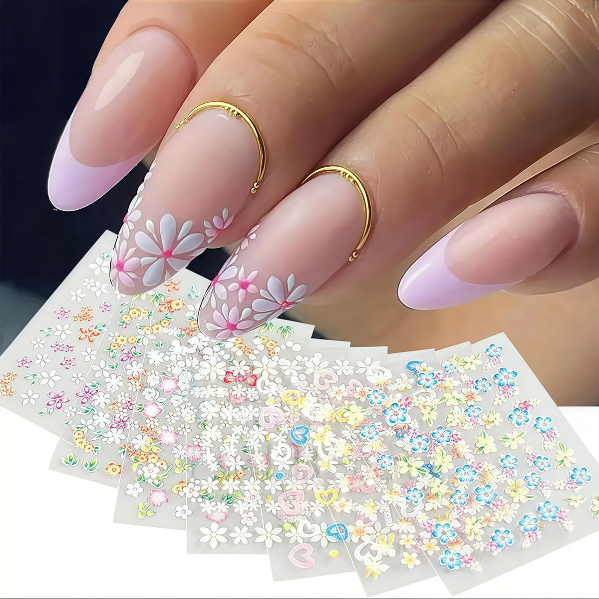 30 Sheets Flower Nail Art Stickers, 3D Self Adhesive Daisy Floral Heart Butterfly Nail Decals Design Supplies Decorations Accessories for Women and Girls