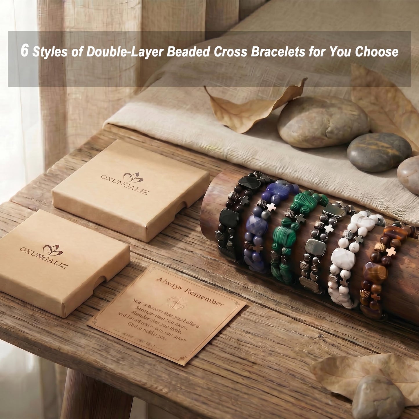Christian Gifts for Men, Jesus Cross Bracelet for Men Handmade Double Elastic Beaded Bracelets Natural Crystal Gemstone Religious Jewelry for Boyfriend Husband Birthday Anniversary (Tigers Eye)