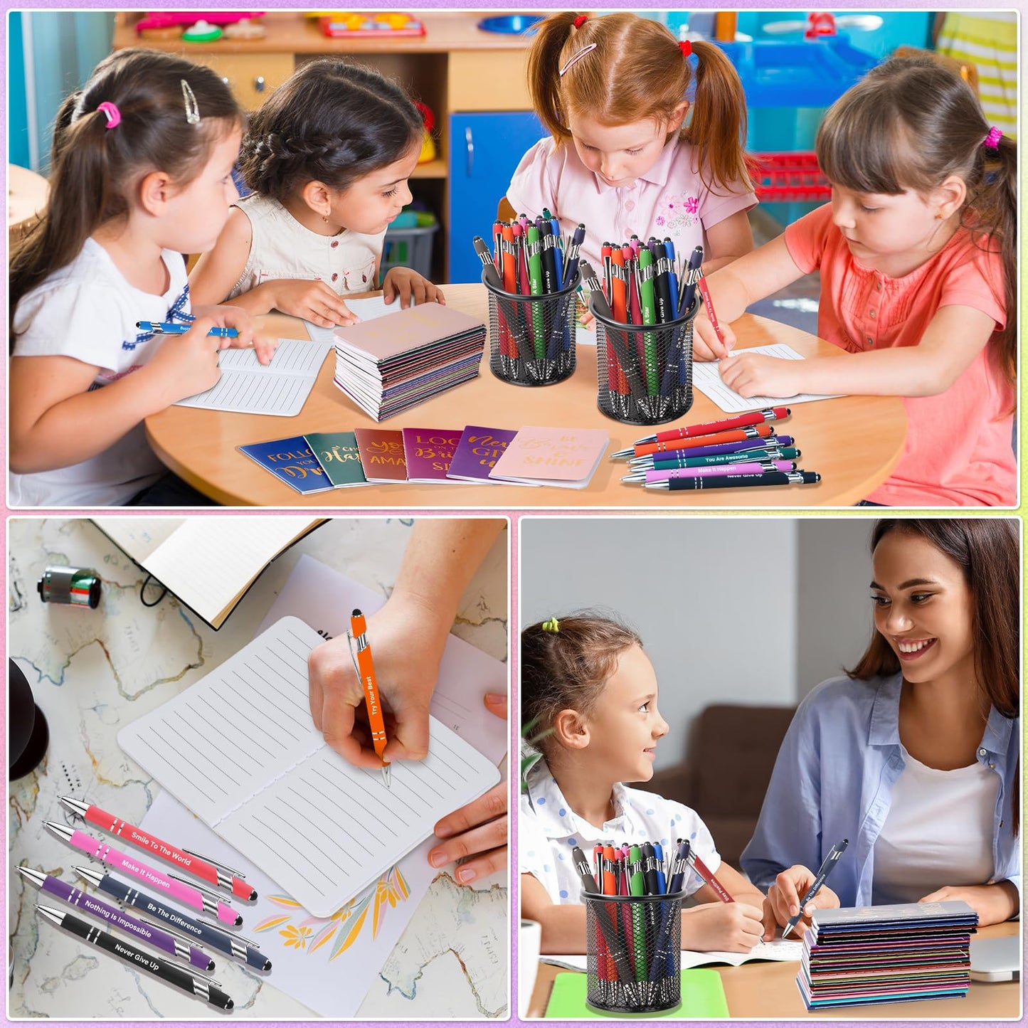 96 Pcs Bulk Motivational Pens Inspirational Notepads Set, Small Pocket Motivational Quote Notebooks and Ballpoint Pens, Mini Journals Gift Set for Kids Students Teachers School Office Prizes Supplies