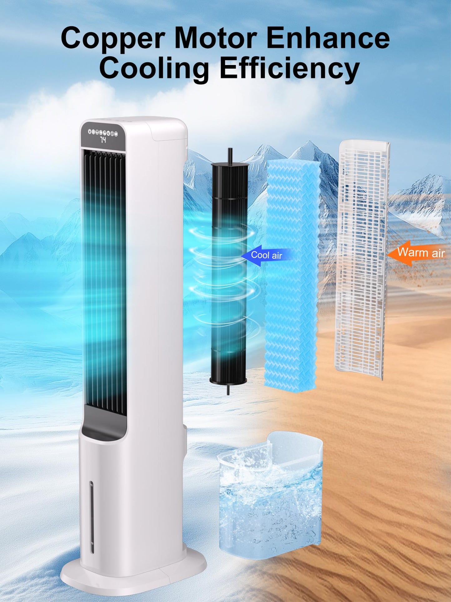 Uthfy 41" Portable Air Conditioners, 3-in-1 Swamp Cooler with 4 Modes, 3 Speeds, 120° Oscillation, 4 Ice Packs, 4L Removable Water Tank, Remote, Easy Cleaning, White
