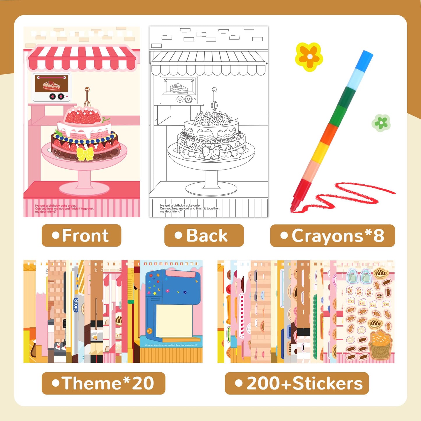 Sticker Activity Books for Kids, Sticker Books Include 20 Scenes & Coloring Page with 8-Color Crayons, Toddler Airplane Travel Essentials & Road Trip Toys - Craft Gift for Boys Girls 3-8