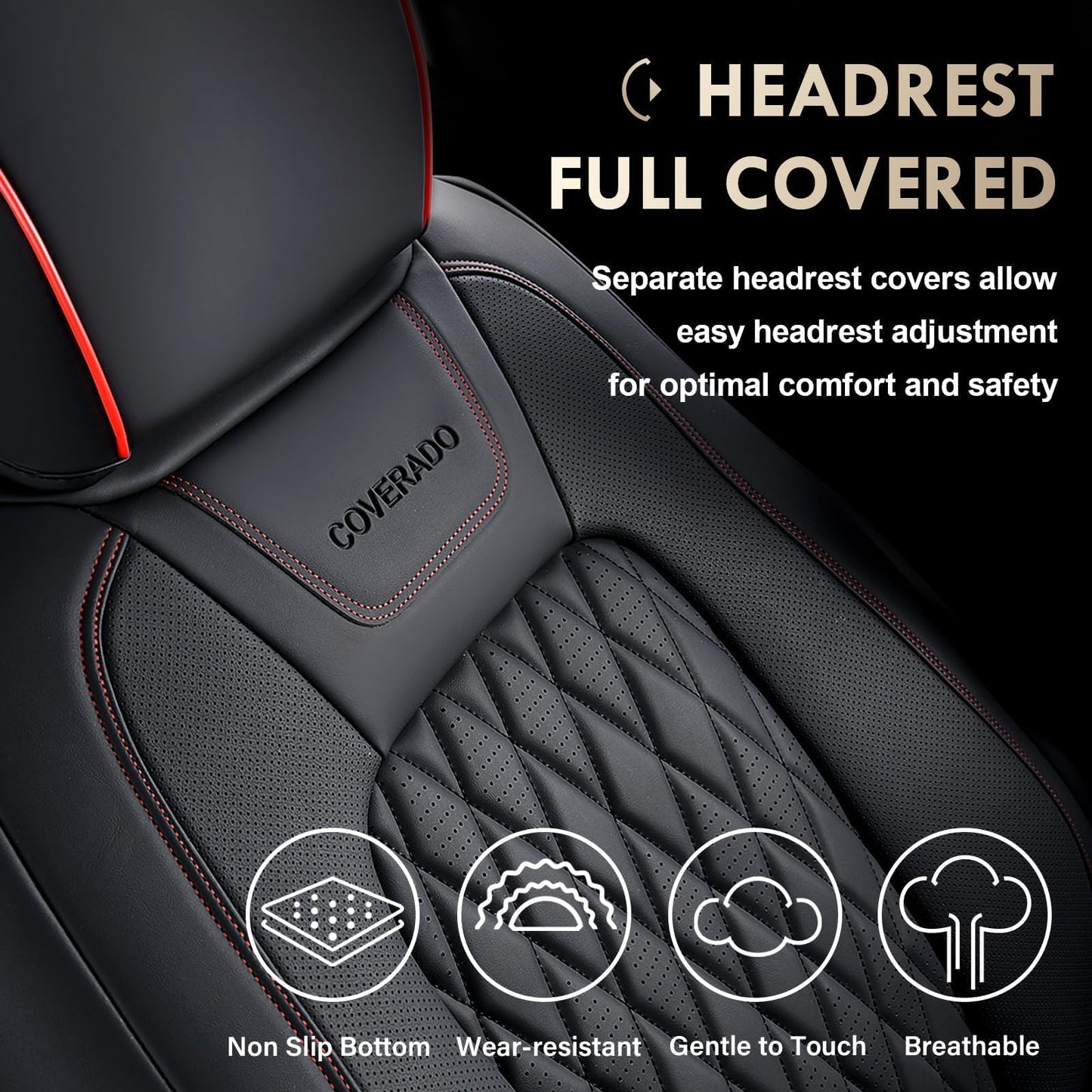 Coverado Leather Car Seat Cover, Custom Fit for Ford F150 Seat Covers, Ford F150 Truck Seat Covers Waterproof Fit for 2015-2026 F150 & 2017-2026 F250 F350 F450 Redline - Front Pair