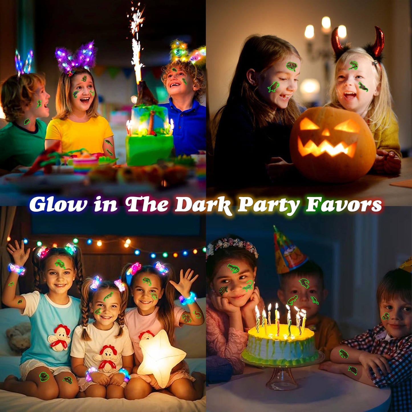 96 PCS Reptile Luminous Temporary Tattoos Glows Pre-Cut Birthday Party Decorations Favors Supplies Lizard Snake Turtle Safari Animals Stickers For Boys Girls Gift School Prizes Rewards (Luminous)