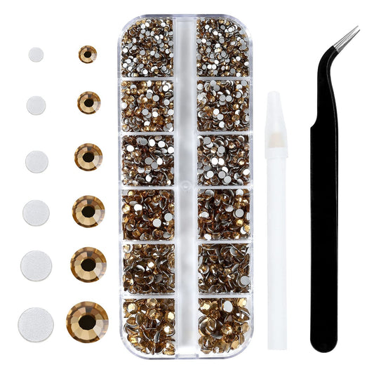 Meibite Brown Glass Flatback Rhinestones for Nails, Crafts & Clothes – 4240PCS 6 Sizes (SS6–SS20) Crystal Gems Kit with Tweezers & Picker, Non Hotfix DIY Rhinestones for Tumblers, Shoes, Nail Art