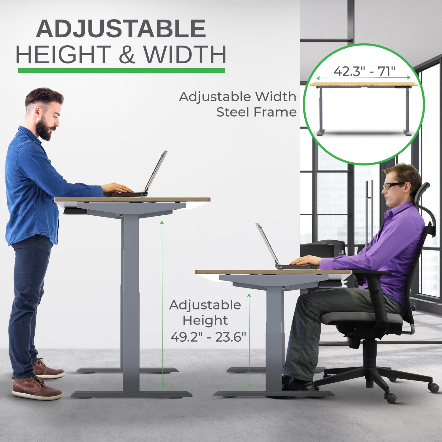 RISE UP dual motor electric standing desk 60x30" black bamboo desktop premium ergonomic adjustable height sit stand up home office computer desk table motorized powered modern furniture small standup