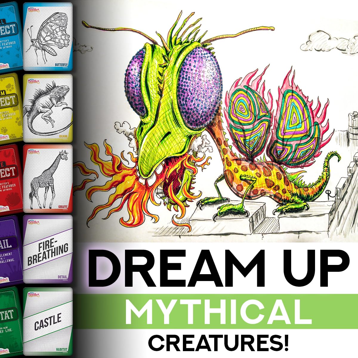 Mythical Creatures Art Prompts Card Game — 150 Drawing Prompt Cards, Millions of Mash-Ups — Imagination Game for Kids, Tweens, Teens & Families — Classroom & Homeschool Creativity Activity
