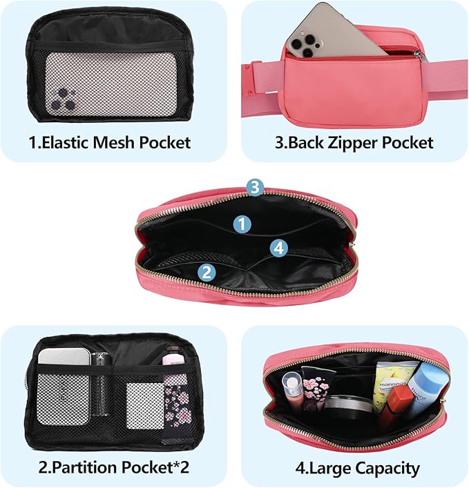 VOROLO Fanny Pack For Women And Men Crossbody Bag Belt Bag with Adjustable Strap Graduation Gifts Deep Pink
