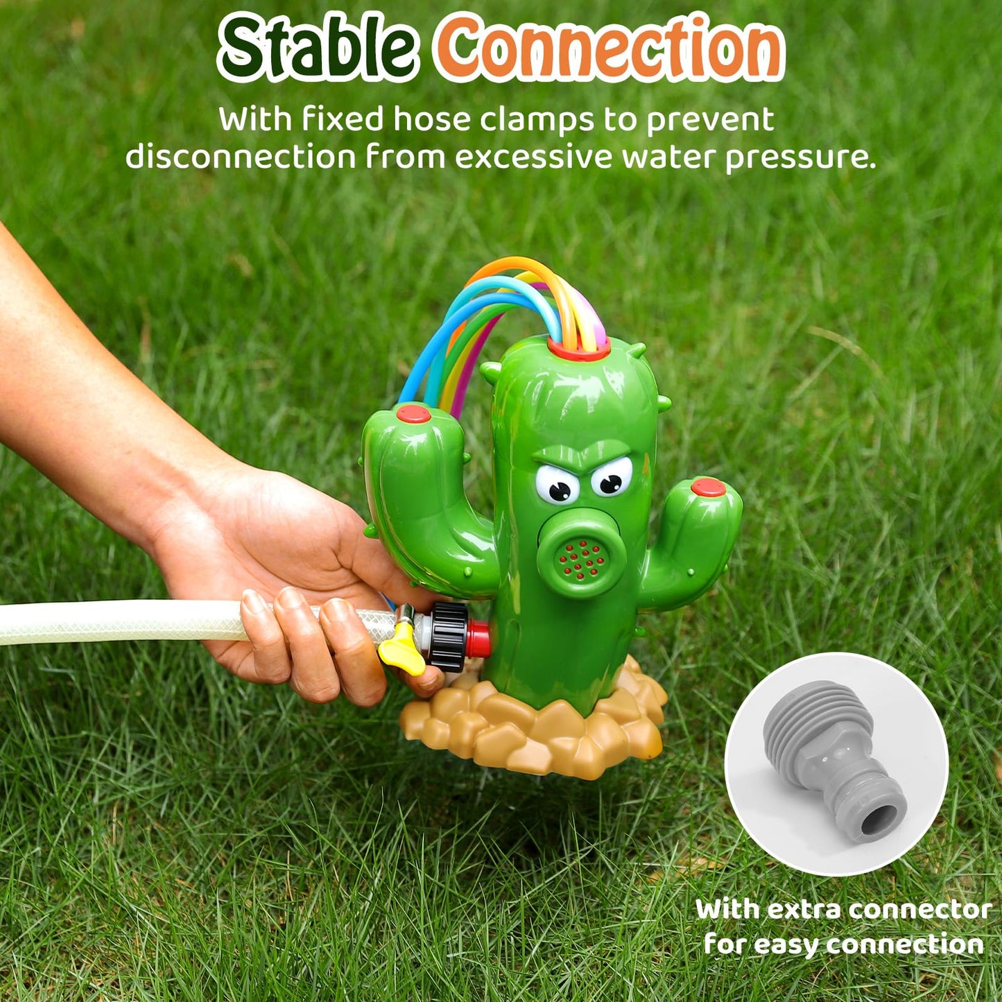 HeySplash Water Sprinkler Toy, Sprinkler for Kids Outdoor Play, Sprinkler Toy with 6 Wiggle Tubes, Outside Backyard Lawn Toys, Splashing Fun for Over 3 Year Boys Girls, Attach to Garden Hose, Cactus