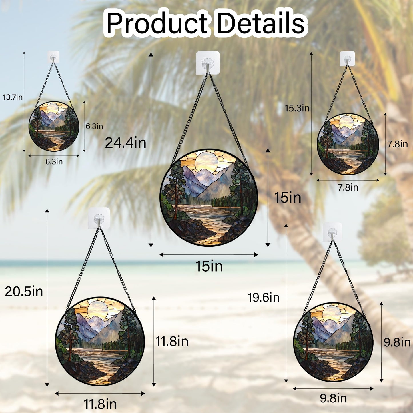 AMDERVEN Stained Glass Window Hanging, Sunset Mountains Lake Tree Sun Catcher for Window Home Decor Landscape Suncatcher Mother's Day Birthday Gifts for Women Men Mom and Nana 6.3 in