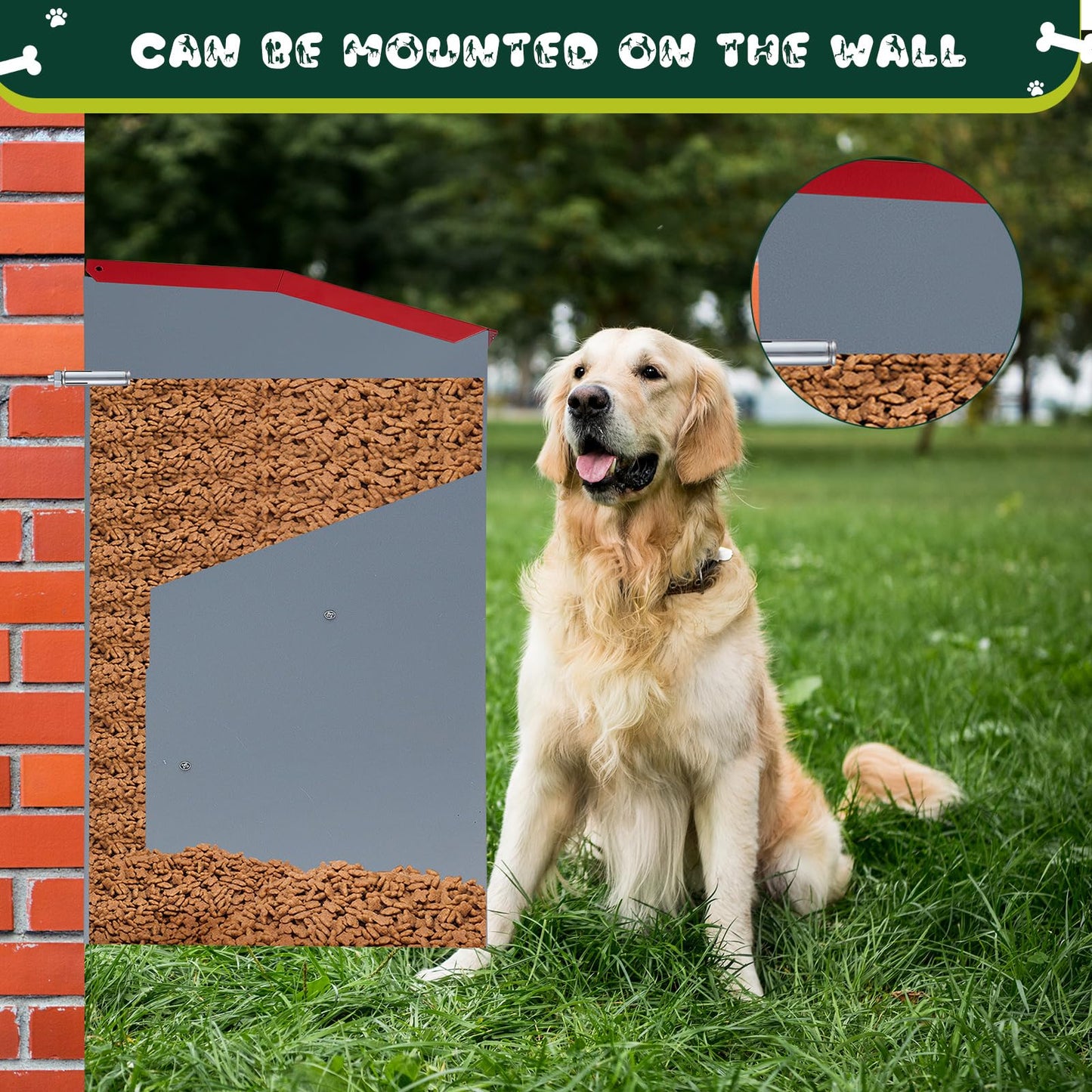4 Pcs 25 Lbs Large Galvanized Automatic Dog Feeder Dog Food Dispenser with Handle Acrylic Panel Galvanized Gravity Feeder Thickened Rust Proof Outdoor Hanging for Doggie Breed Food Container