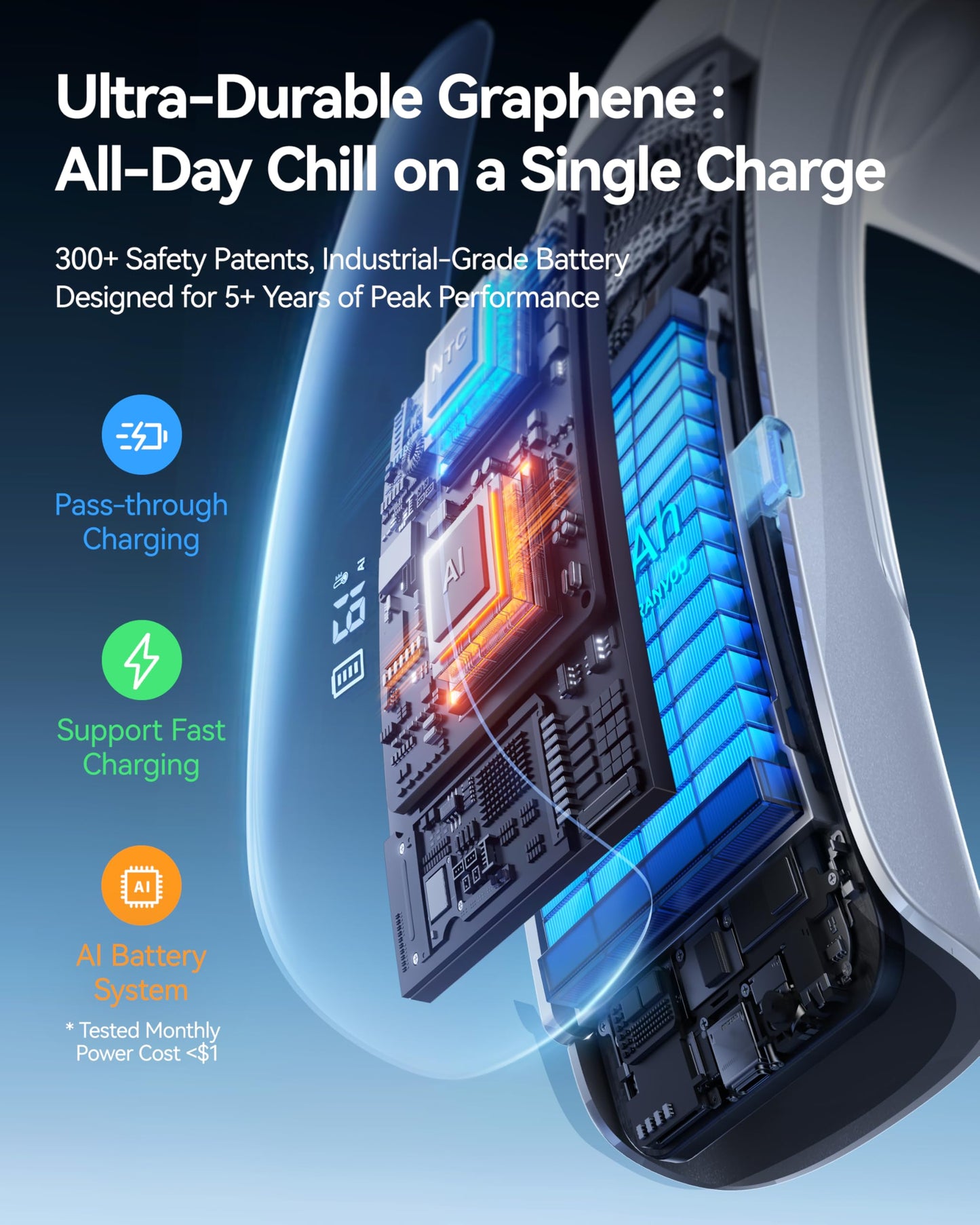 RANVOO AICE LITE MAX 2026 Real AC Cold Blast [No.1 Coolest & Most Durable] AI Neck Air Conditioner, Best Immersive Neck Cooler, 6000 mAh Rechargeable Neck Fan Blow Cold Air, Summer Gift for Mom Silver