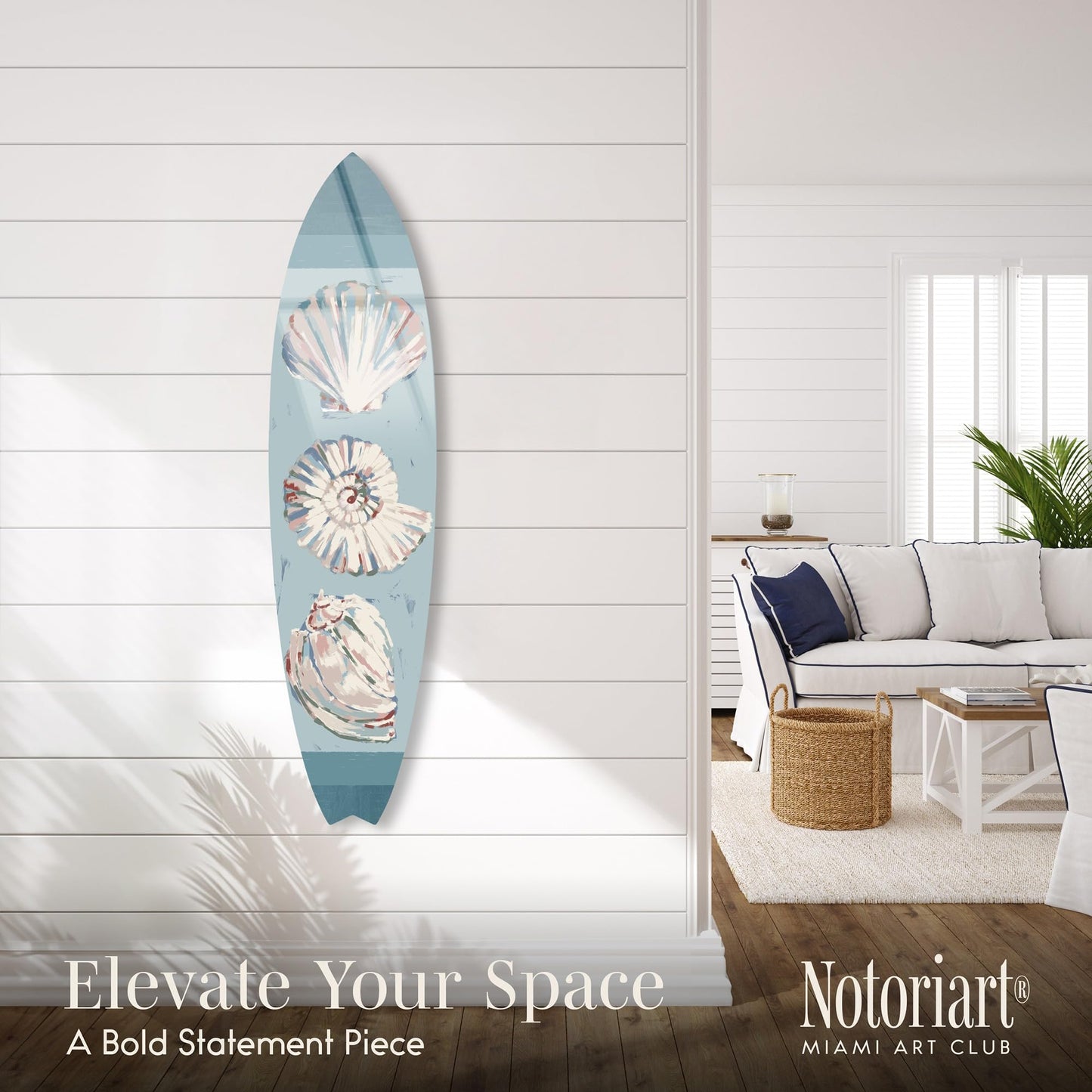 Notoriart Coastal Sea Shells Surfboard Acrylic Wall Art Die-Cut Coastal Modern High-Gloss Home Decor, 15" x 60"