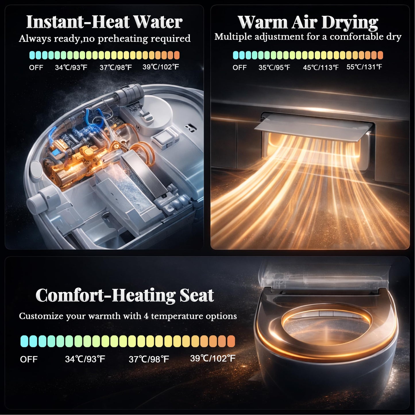 EchosLife Smart Toilet with Bidet Built In, One Piece Elongated Toilet with Tank, Pump-Assisted Flush, Heated Seat, Warm Water Wash & Air Dryer, Foot Sensor Flush, LED Display