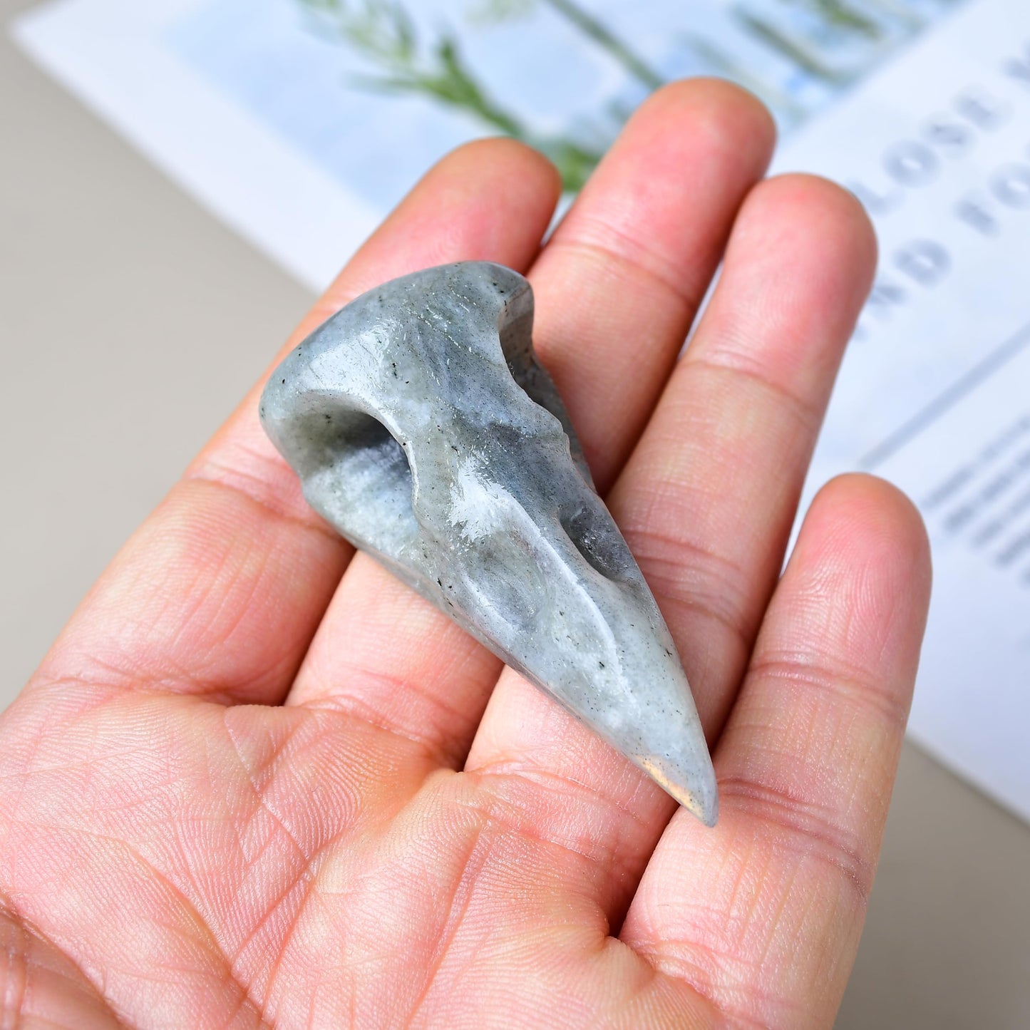 DZJXBZhu Moonstone Raven Skull Figurine Crystal Healing Stone Spiritual Meditation Pocket Figurine Natural Gemston Hand Carved Polished Home Room Office Desk Decoration Gift Collect
