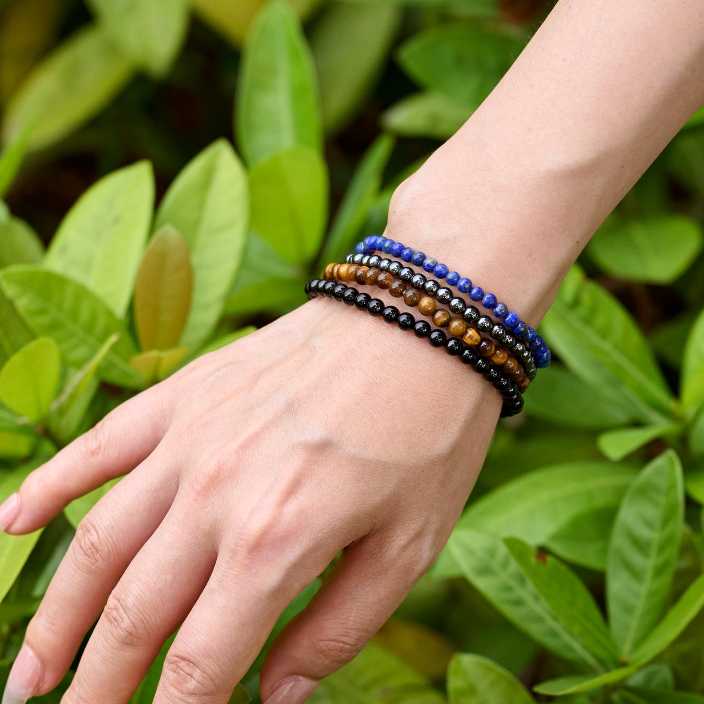 Bivei Tiger Eye - Empowering - 4mm Beaded Bracelets for Women Handmade Semi Precious Natural Stone Stretch Elastic Jewelry Yoga Protection Gifts Small