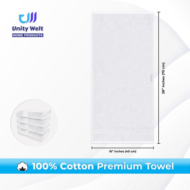 Unity Welt 100% Cotton Hand & Face Towels - Pack of 4, Size 28 x16 inch (70x40 cm), 600 GSM, Soft, Absorbent & Multipurpose for Gym, Spa, or Everyday Use (White)
