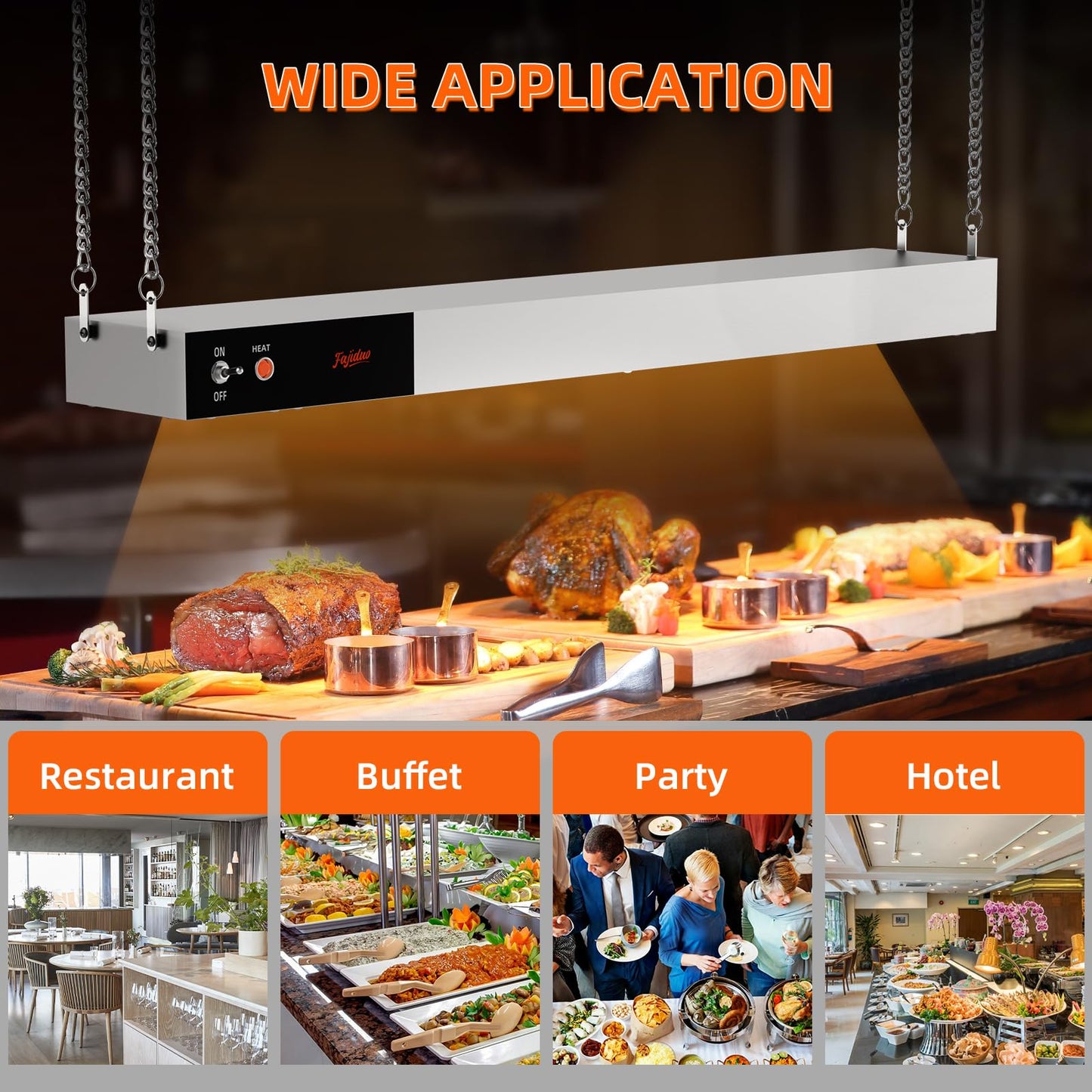 Fajiduo Food Heat Lamp, 36 Inch Commercial Food Heat Lamp Strip Heater, Stainless Steel Heat Lamp for Food, 1000W Infrared Food Warmer for Buffet, Cafeteria, Restaurant, Kitchen