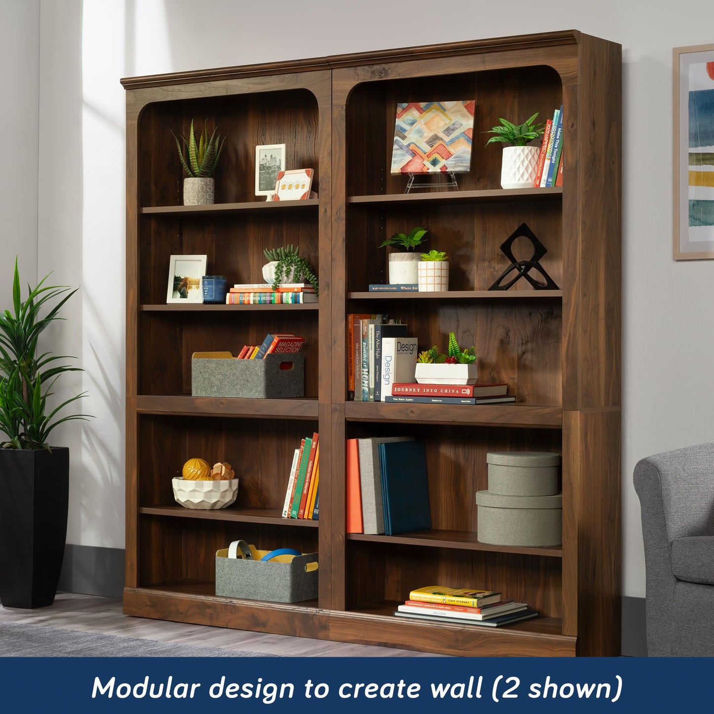 Sauder Select 5-Shelf Bookcase, in a Grand Walnut Finish