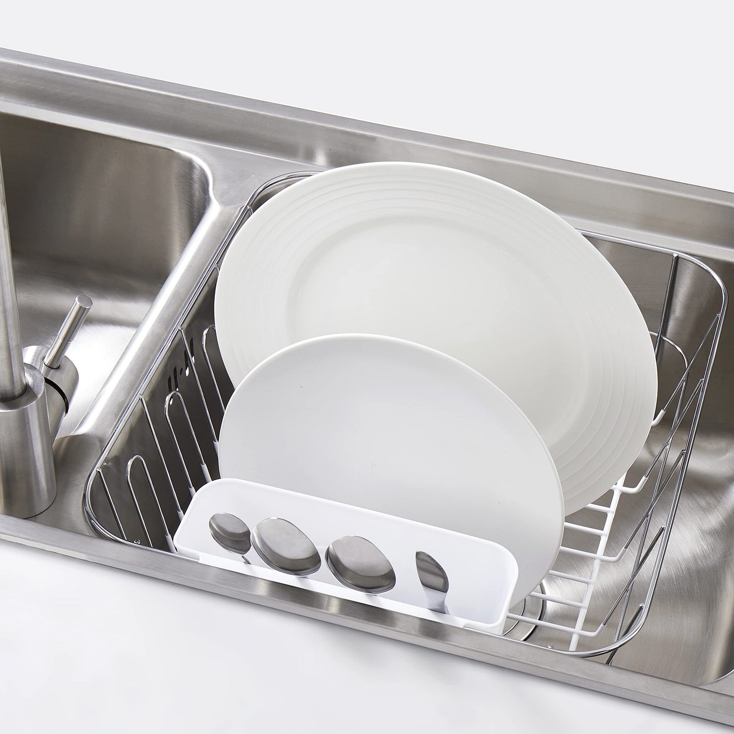 Sweet Home Collection 2 Piece Dish Drying Rack Set Drainer with Utensil Holder Simple Easy to Use Fits in Most Sinks, 14.5" x 13" x 5.25", White (Pack of 12)