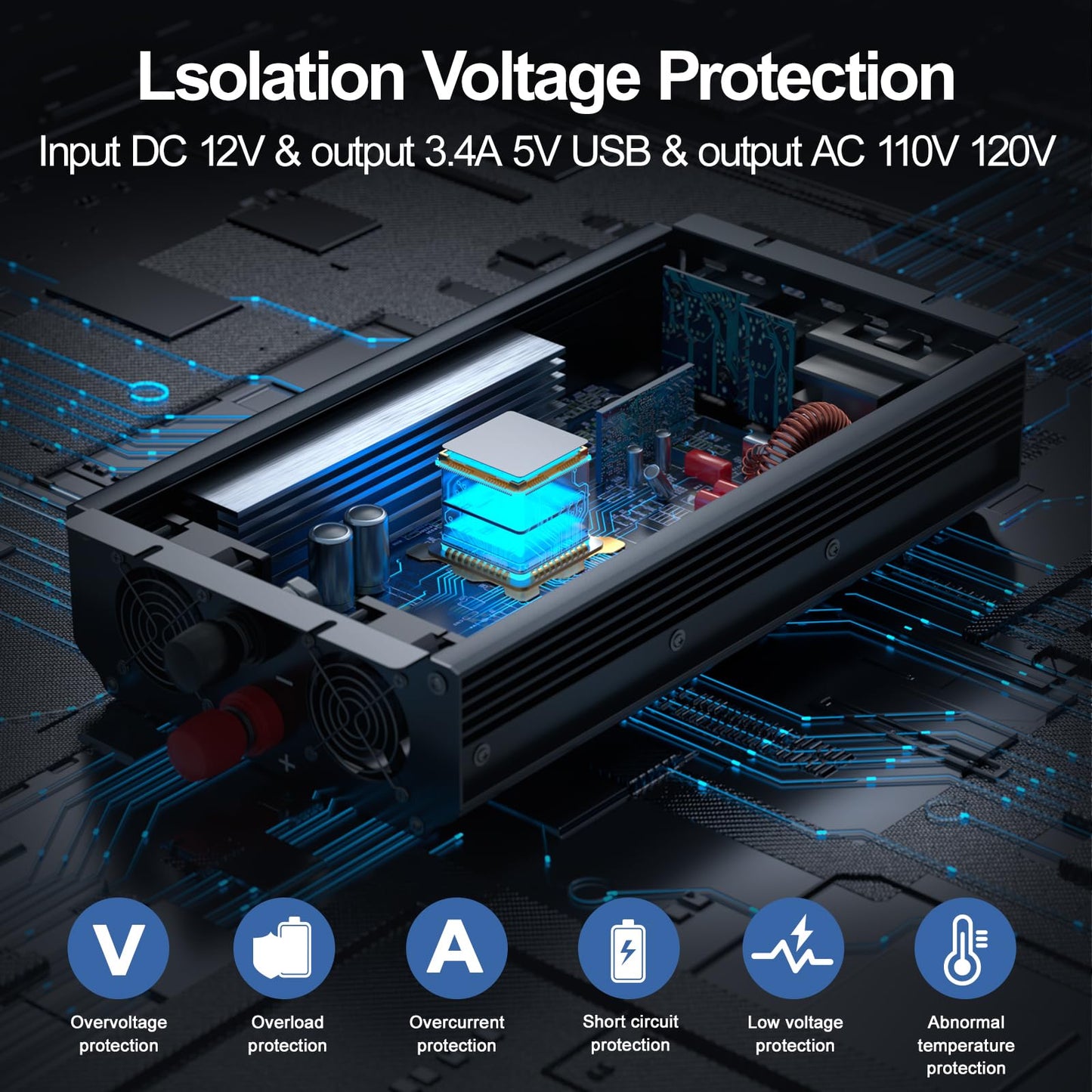 3000W Power Inverter,Peak Power 6000W 12V DC to AC 110V120V,Remote Control with 2AC Outlets and 2.4USB Port,LCD Display for Power Converter,Outdoor Activities,Emergency,Vehicles Truck RV Solar System