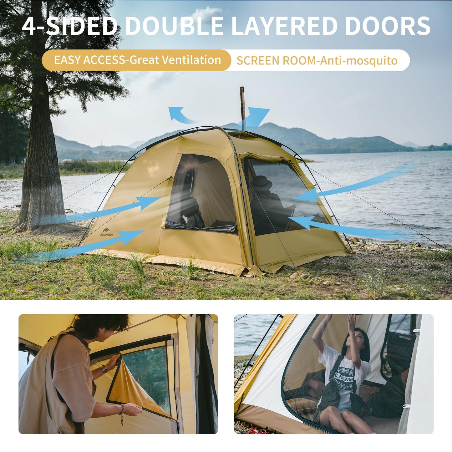 Naturehike Dune 2-3 Person Camping Tent,4-6 Person Canopy Tent,Waterproof 4 Season Tent,Hot Tents with Stove Jack