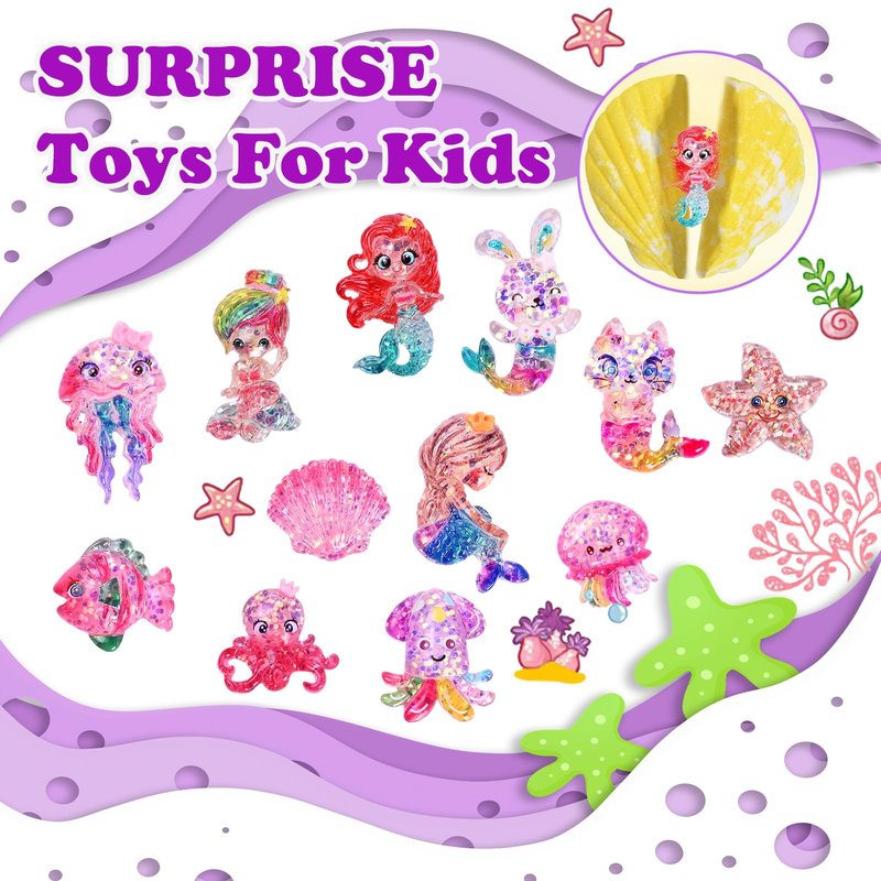 Bath Bombs for Kids with Surprise Toys Inside, 12 Pcs Kids Bath Bombs Gifts for Birthday Christmas Easter Party Favor, Handmade Shell Bubble Bath Kit with Mermaid Toys for 4 5 6 7 8 Year Old Girls