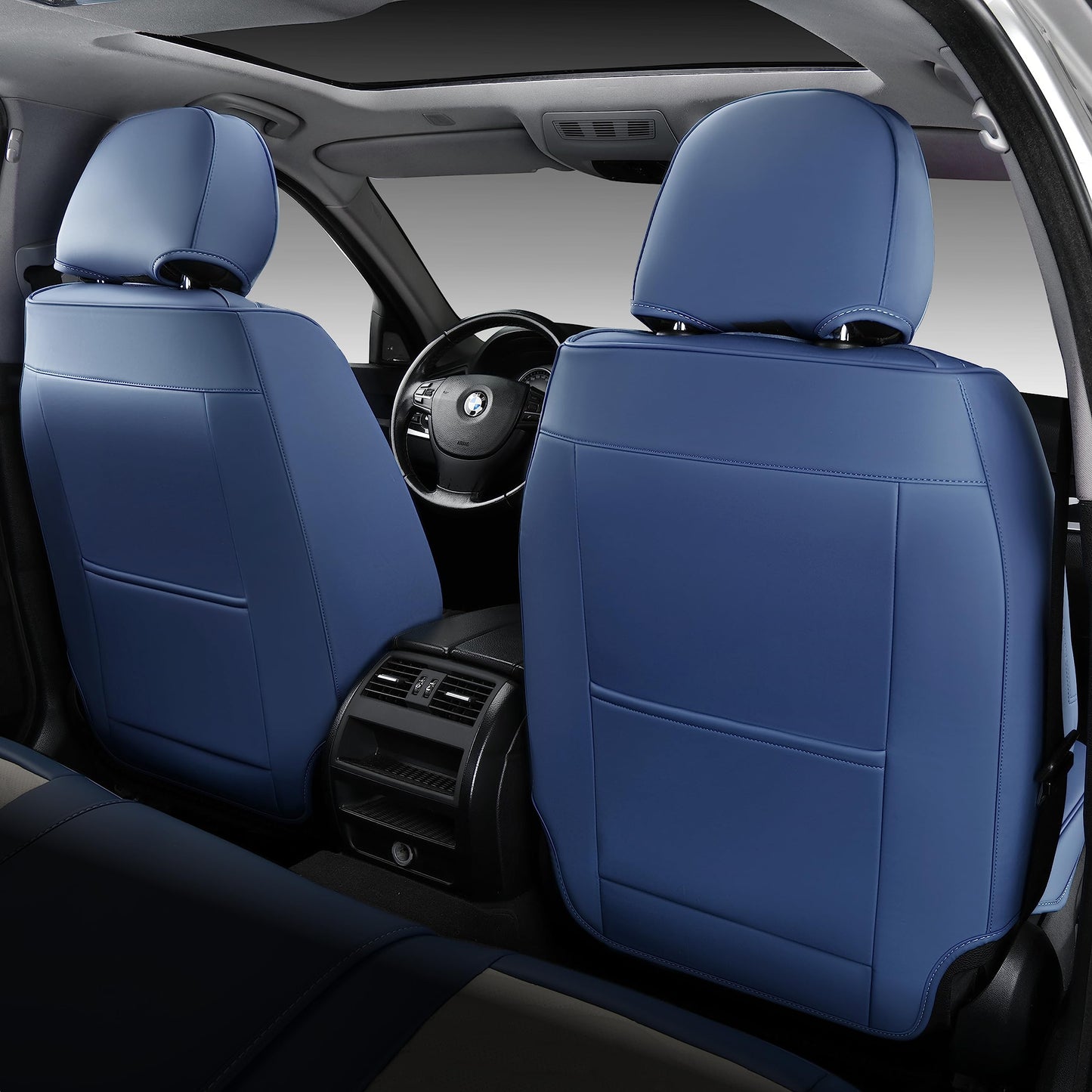 FLORICH Seat Covers for Cars, Seat Covers Full Set 5 Seats, Waterproof Leather Car Seat Covers, Front and Rear Seat Covers, Universal Seat Protector Accessories for Most Vehicles-Blue&White