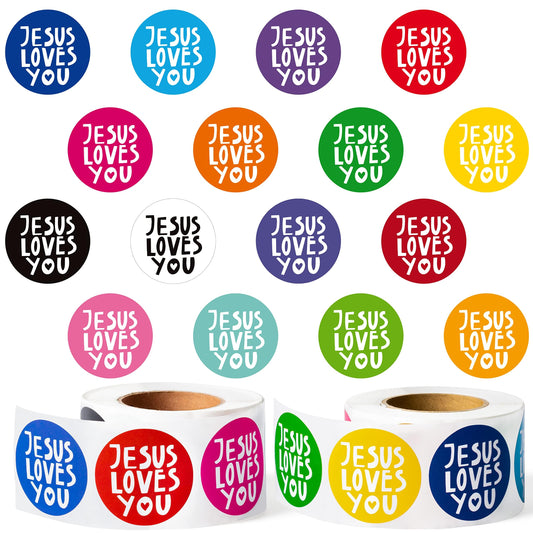 W1cwey Jesus Love You Stickers - 1000pcs(2 Roll)Jesus Love You Christian Religious Sticker Roll Educational Giftwrap Kids' Self-Adhesive Decorative Gift Wrapping Church Sticky Tag Label Journal Lovers