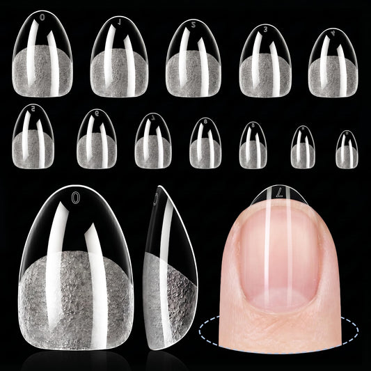 TOMICCA Extra Short Almond Nail Tips 192Pcs 12 Sizes Short Nail Tips Full Cover Half Matte Pre-shaped Clear Acrylic Nails for DIY Salon, Gel Nail Extension Tips for Beginners & Nail Techs