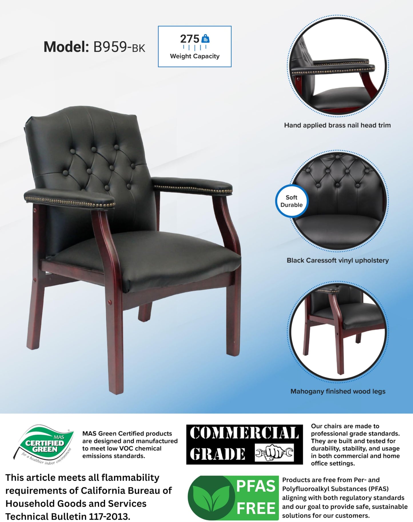 Boss Office Products Ivy League Executive Guest Chair, Black, 250