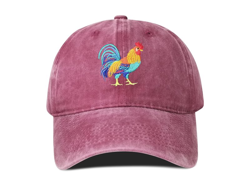 Hepandy Embroidered Rooster Hat, Washed Burgundy Trucker Hat, Adjustable Baseball Cap Cotton Embroidery Dad Hat, Gifts for Men and Women
