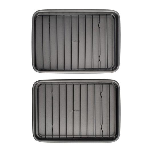 GoodCook Set of 2 Nonstick Steel 9" x 6.2" Toaster Oven Mini Baking Sheets with Racks, Gray