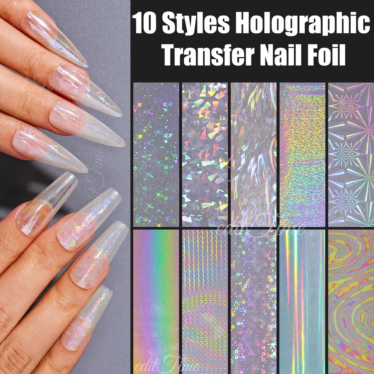 10 Rolls Aurora Nail Foil Clear Laser Glass Fragment Nail Transfer Nails Art Holographic Nails Foils Design Stickers Decals Design for Nails Manicure DIY Nails Decoration (10 Rolls Aurora-3)