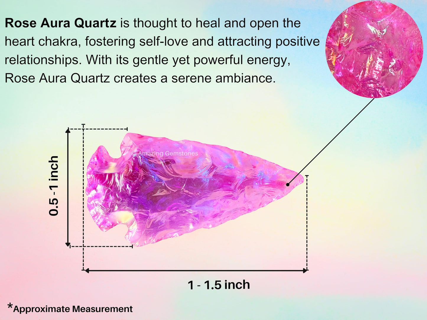Amazing Gemstone Angel Aura Rose Quartz Arrowhead, Crystal and Healing Stone Flint Rock Arrow Head - 1 to 1.5 Arrowheads for DIY Project Craft Point Jewelry Making