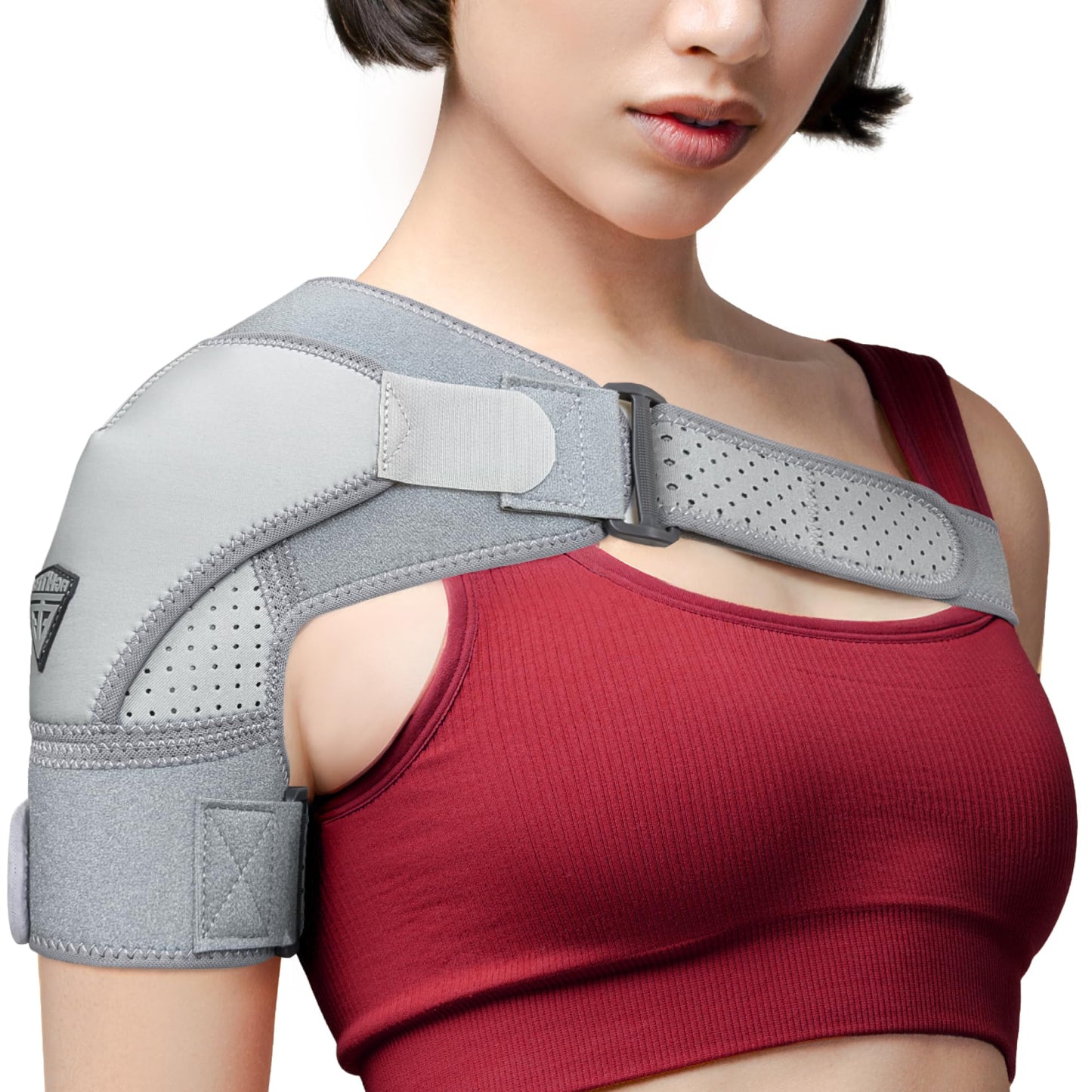 FIGHTECH Rotator Cuff Shoulder Brace for Women and Men - 2 Sizes - Shoulder Support - Pain Relief - Gray - Small (Chest 29-35" Bicep 9-12"")"