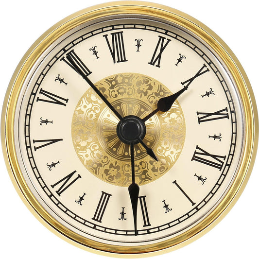 Hicarer 2.8 Inch/ 70 mm Mini Quartz Clock Insert Round Clocks Head Insert Roman Number Replacement Movement White Face (Gold Trim)