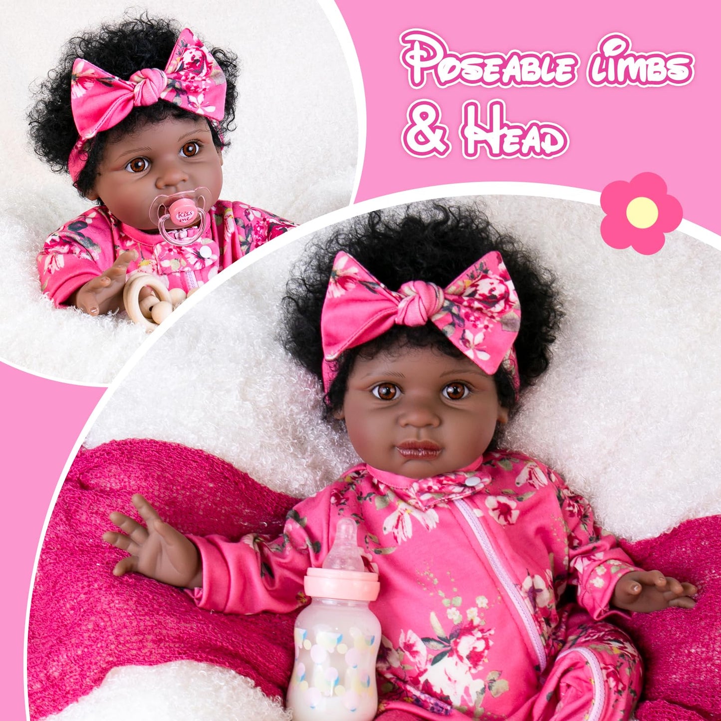 Aori Black Reborn Baby Dolls Girl - 22 inches Lifelike Black American Weighted Doll with Realistic Details, Gift for Kids 3+, Grandparents