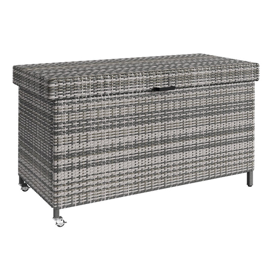 DWVO 200 Gallon Deck Box, Outdoor Storage Box w/Storage Net, Rattan XL Outdoor Cushion Storage for Patio Furniture, Garden Tools, Pool Sports Equipment (Grey)