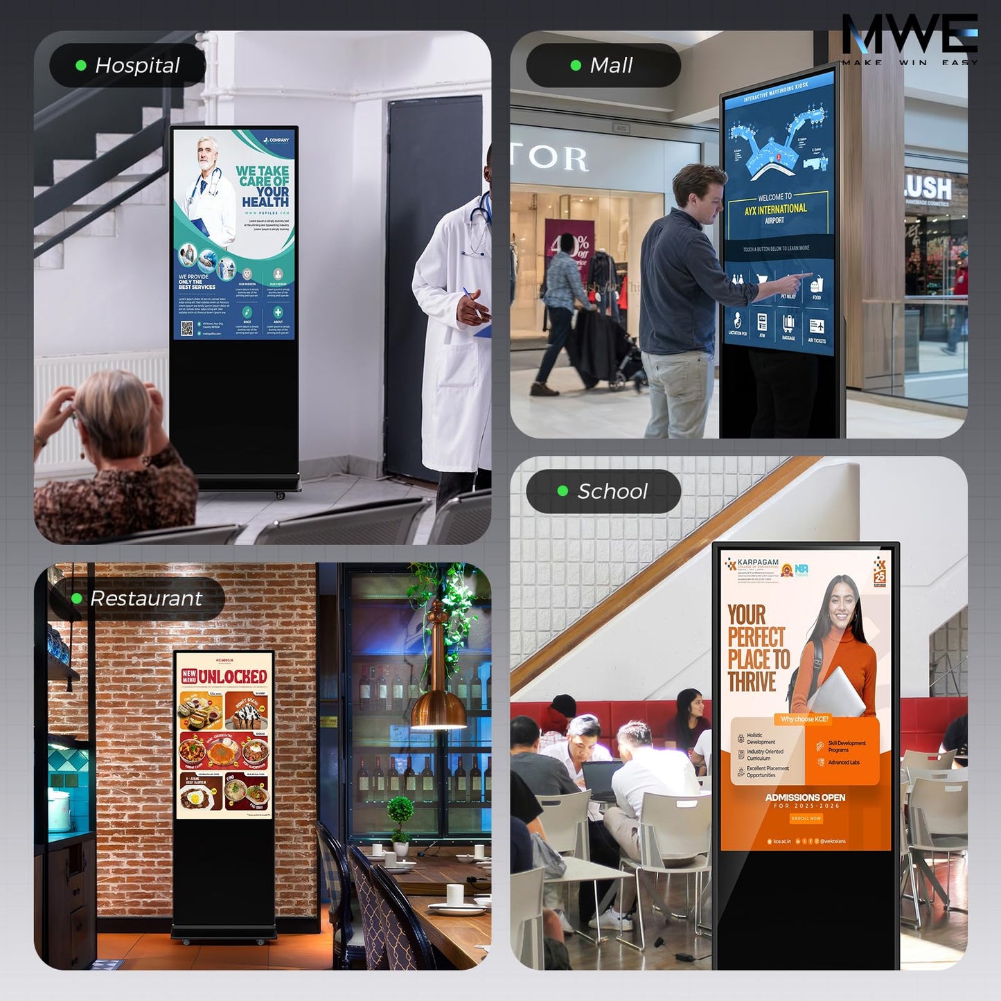 32 Inch Indoor Digital Signage Ultra HD Advertising Display Kiosk with Android OS Support Customizable Content and HDMI Input Commercial Totem Perfect for Retail Stores, Offices,and Restaurants