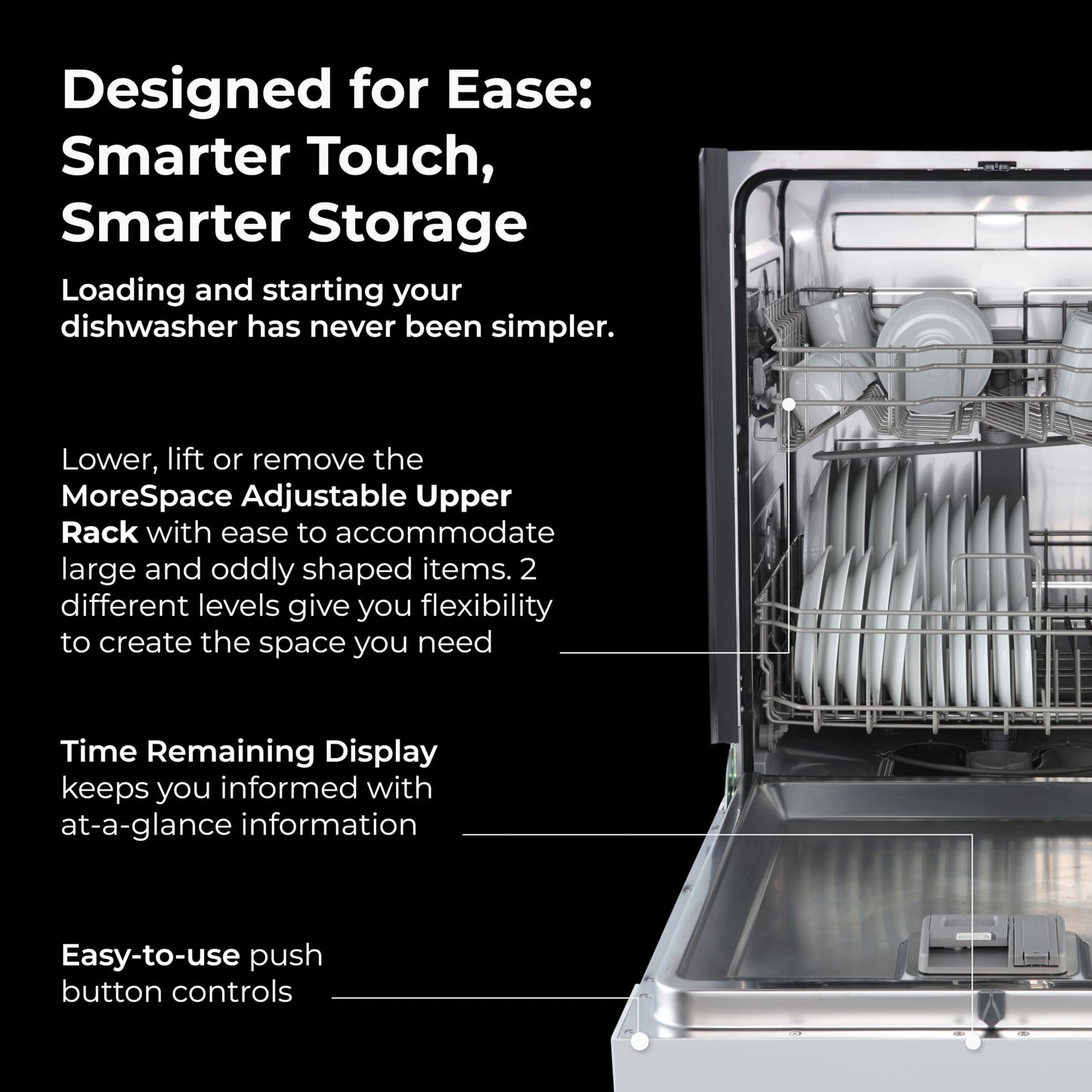 Kenmore 24" Premium Hybrid Tub Dishwasher - UltraWash, MoreSpace Adjustable Rack, High Temp & SmartWash - 12 Place Settings - 54 DBA - ENERGY STAR Certified - White