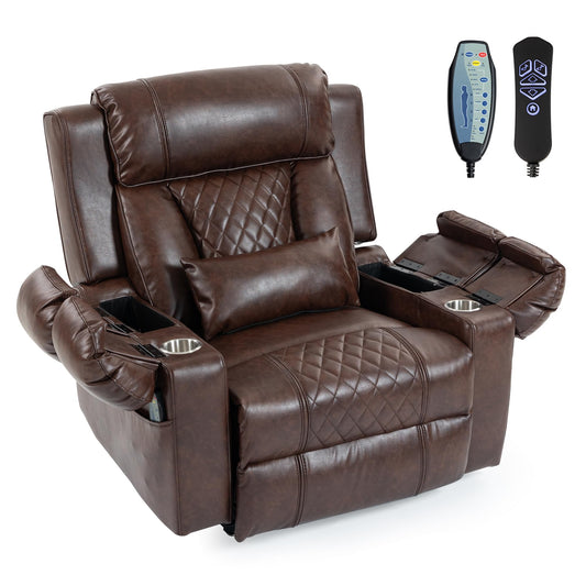 FUNECORP Big Man Power Lay Flat Lift Chair Oversized Recliner Dual Motor Heat Vibration for Elderly, Overstuffed Electric 28" Extra Wide Recliners with Flip Arm Storage Cup Holders,USB Type C Charging