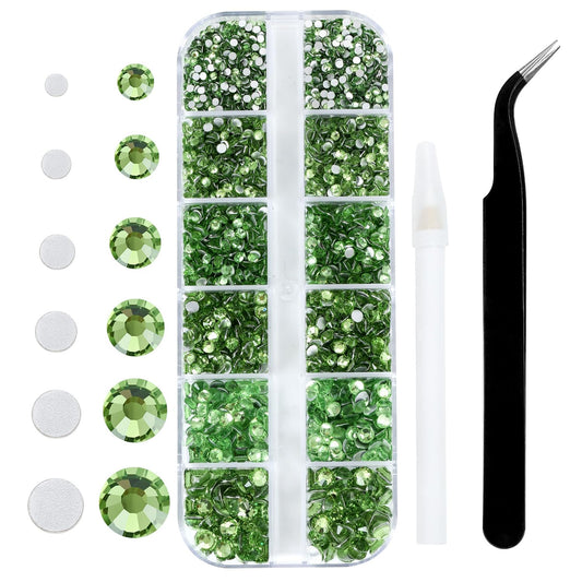 Meibite Light Green Glass Flatback Rhinestones for Nails, Crafts & Clothes – 4240PCS 6 Sizes (SS6–SS20) Crystal Gems Kit with Tweezers & Picker, Non Hotfix DIY Rhinestones for Tumblers, Nail Art