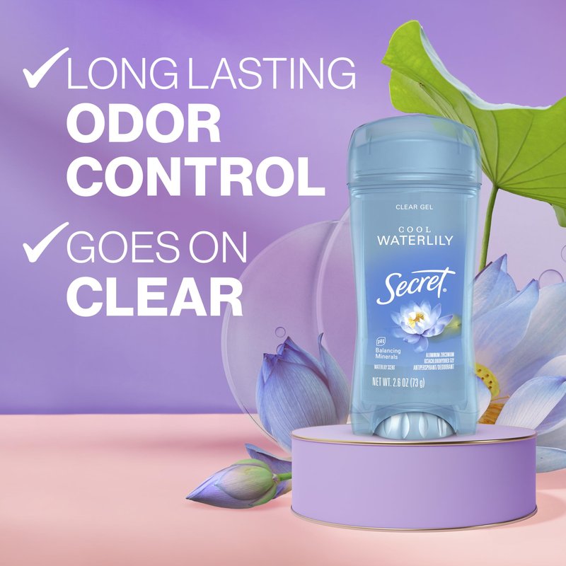 Secret Fresh Antiperspirant Deodorant for Women, 72hr Breathable Sweat & Odor Protection, Instant Freshness & Gentle, PH Balancing Minerals, Clear Gel, Cool Waterlily Scent, 2.6 oz (Pack of 3)