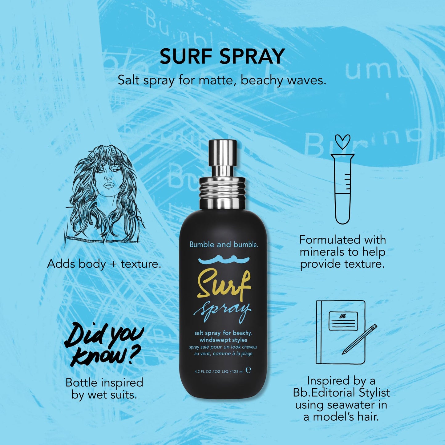 Bumble and bumble. Surf Sea Salt Spray | Volumizing | Adds Texture + Matte Finish,Wavy Straight,4.2 Fl Oz,(Pack of 2)