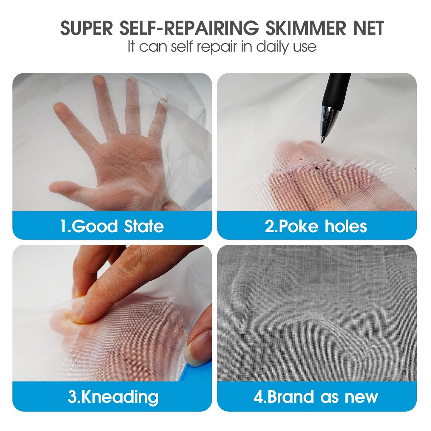 TidyMister 14'' Ultra Fine Mesh Pool Skimmer Net Rake for Sand Silt Pollen Debris - Super Extra Fine Nylon Cleaning Pool Net for Above Ground & In-ground Swimming Pools