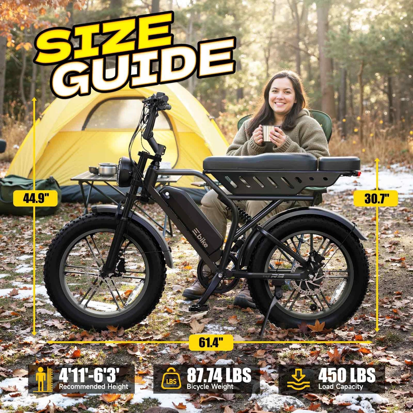 TST Electric Bike for Adults, 1500W Peak Motor Ebike with 48V 15Ah Battery, 60 Miles Range 28 MPH Electric Bicycle, 20" All-Terrain Fat Tire E Bike with Rear Seat 7 Speeds Black